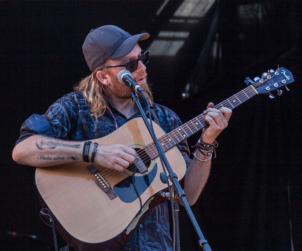 Dave Holmes playing an acoustic guitar